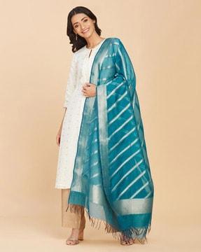 women cotton silk woven dupatta with tassels