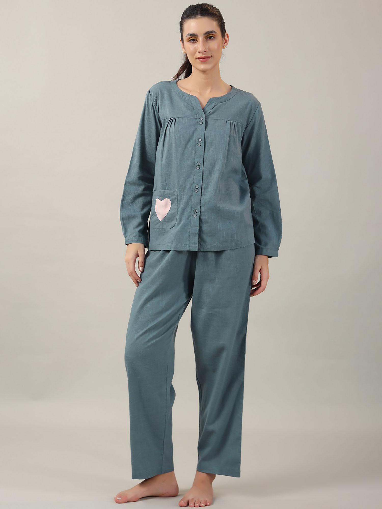 women cotton slub night suit (set of 2)