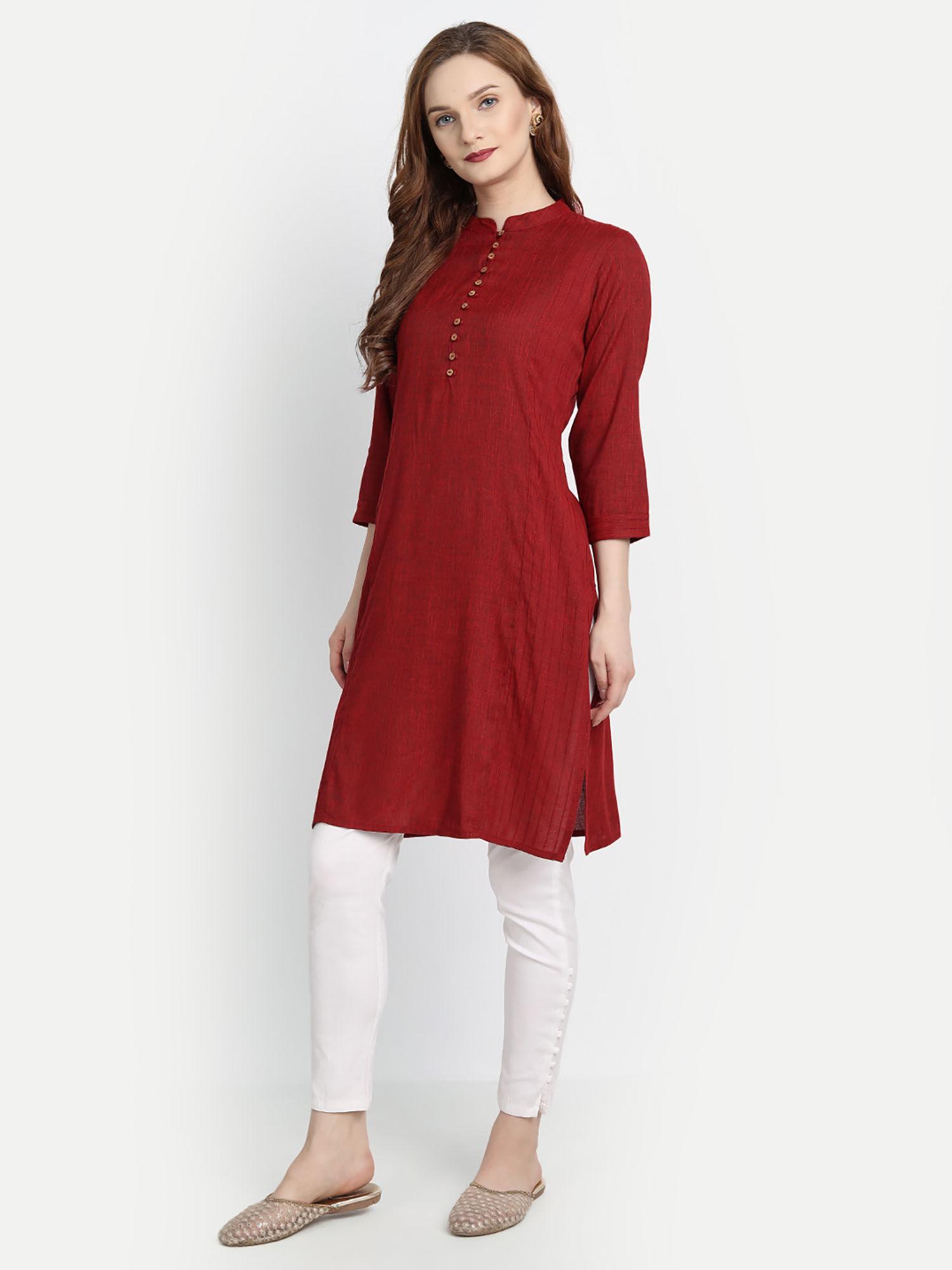 women cotton solid casual wear short kurta red