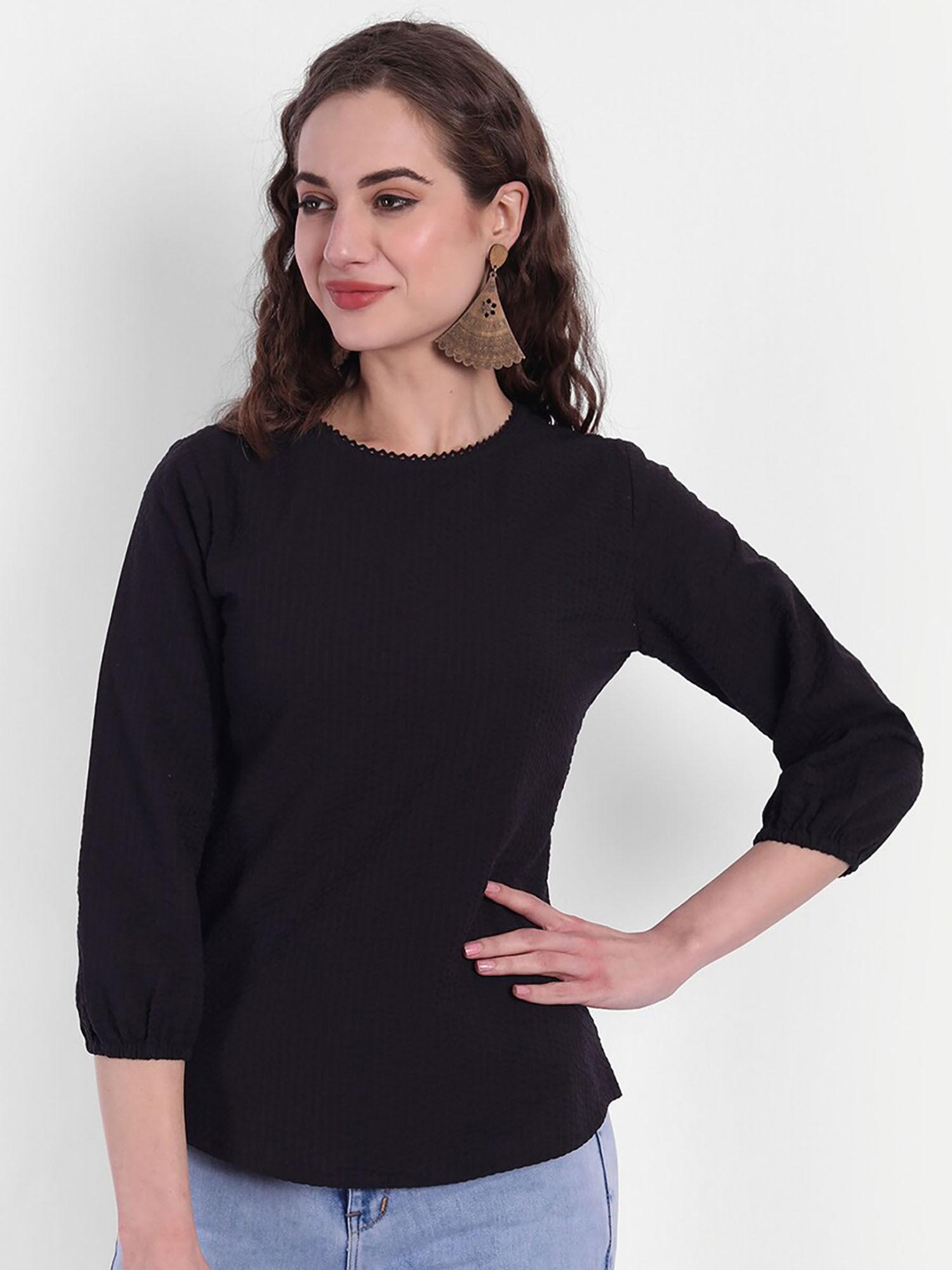 women cotton solid colour top - black