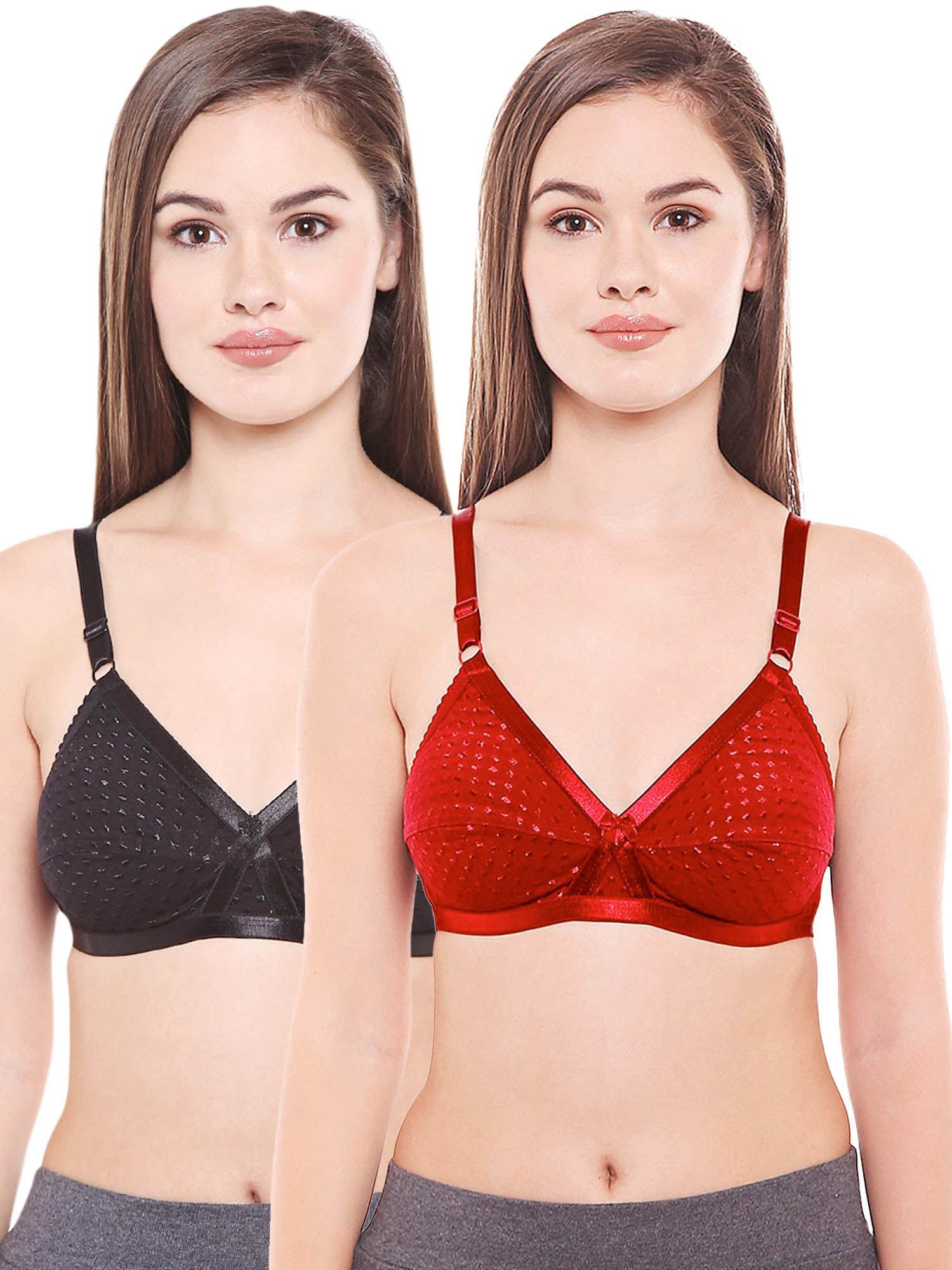 women cotton spandex full coverage non padded regular bra (pack of 2)