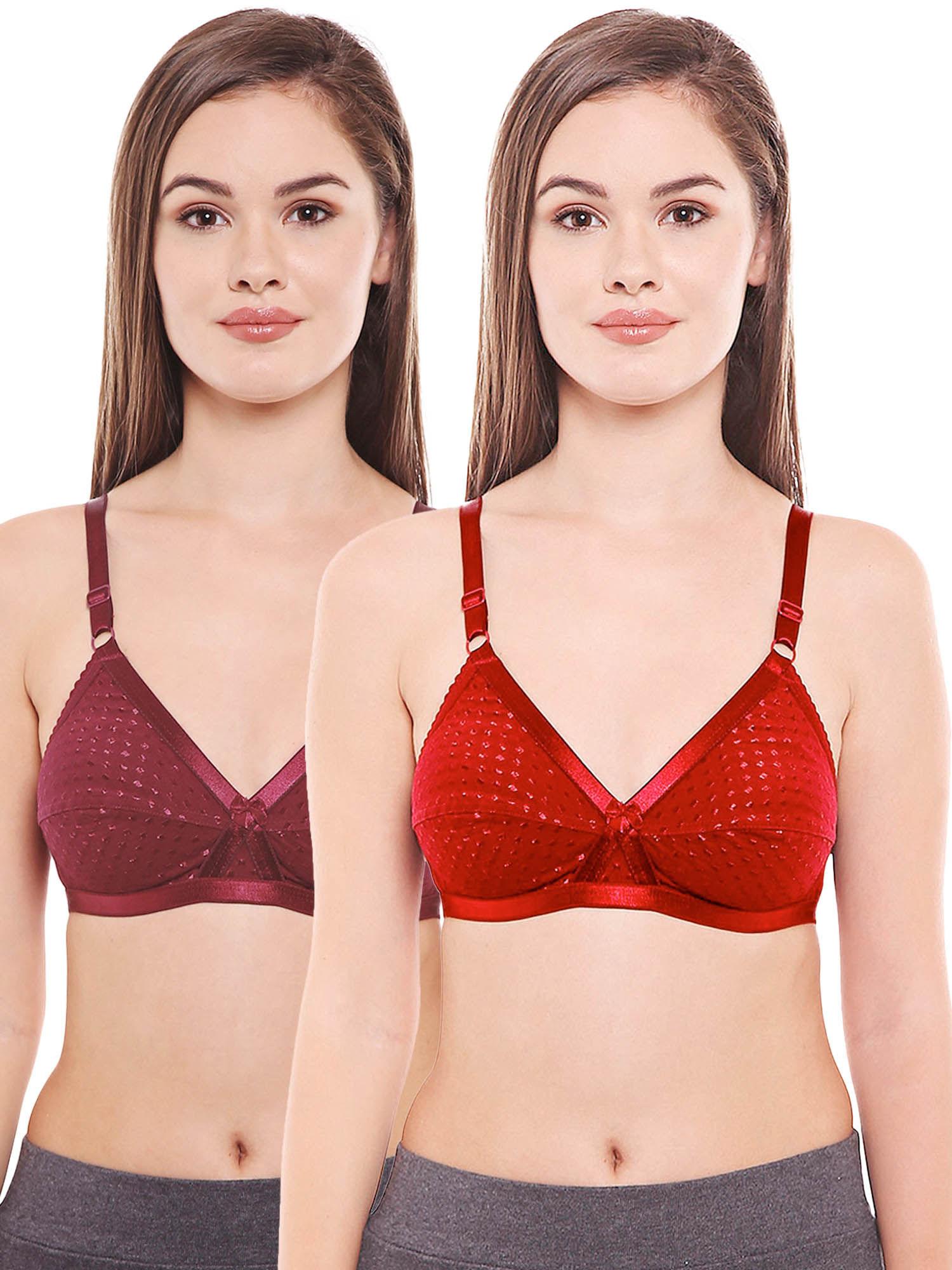 women cotton spandex full coverage non padded regular bra (pack of 2)