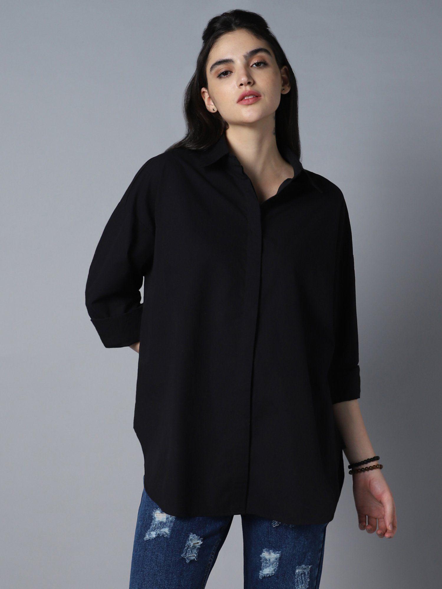 women cotton spread collar long sleeves oversized shirts