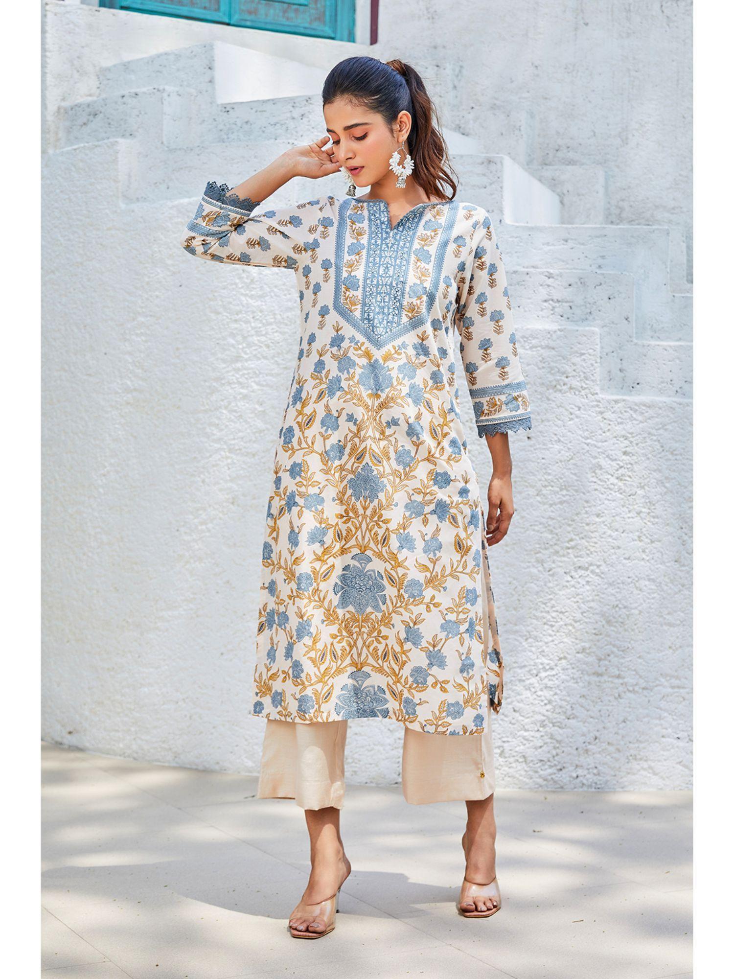 women cotton straight printed kurta