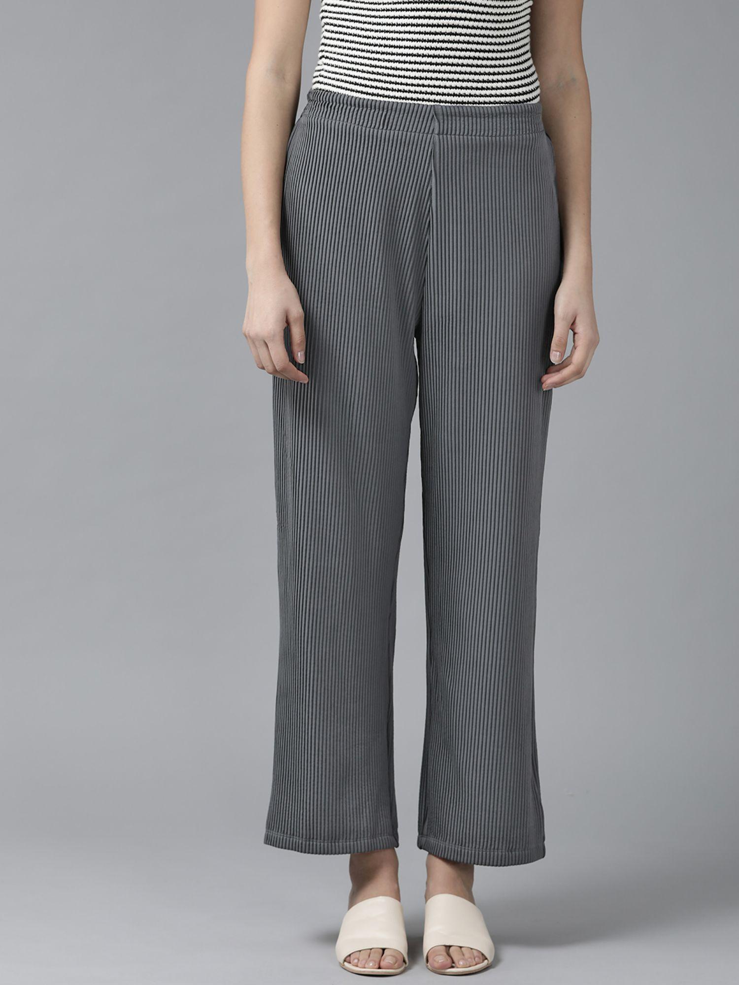 women cotton stripes grey pant