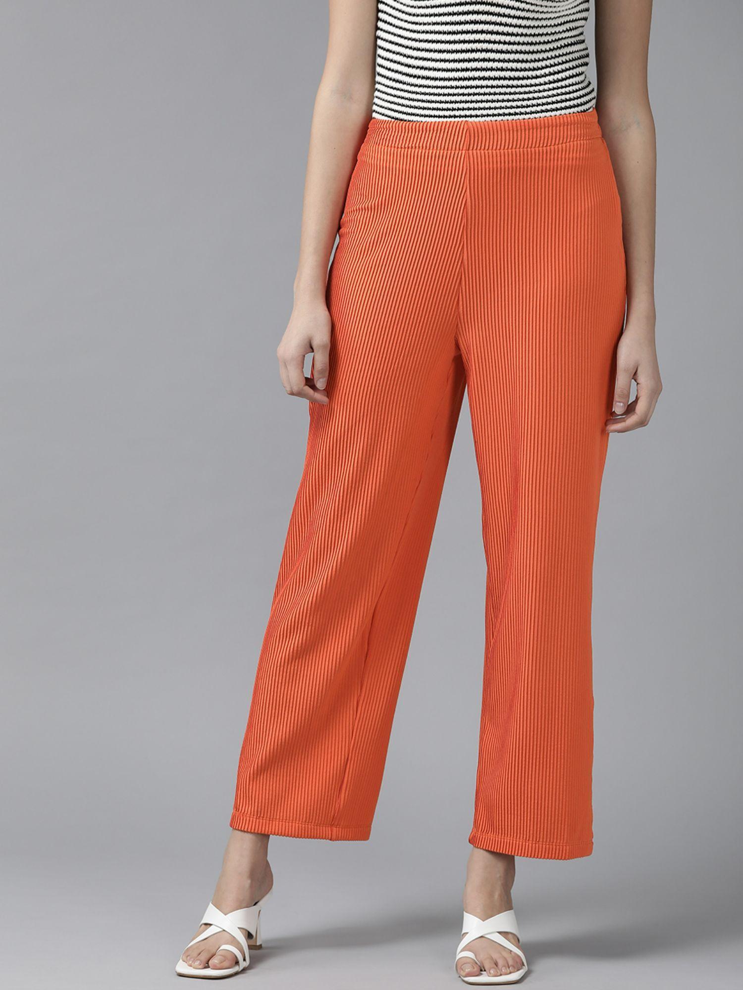 women cotton stripes orange pant