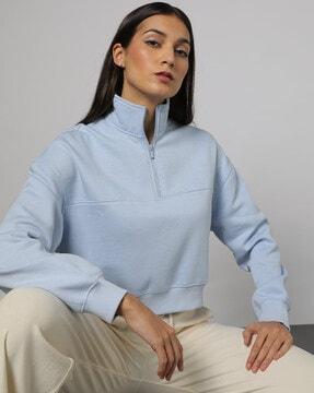 women cotton sweatshirt with cuffed sleeves