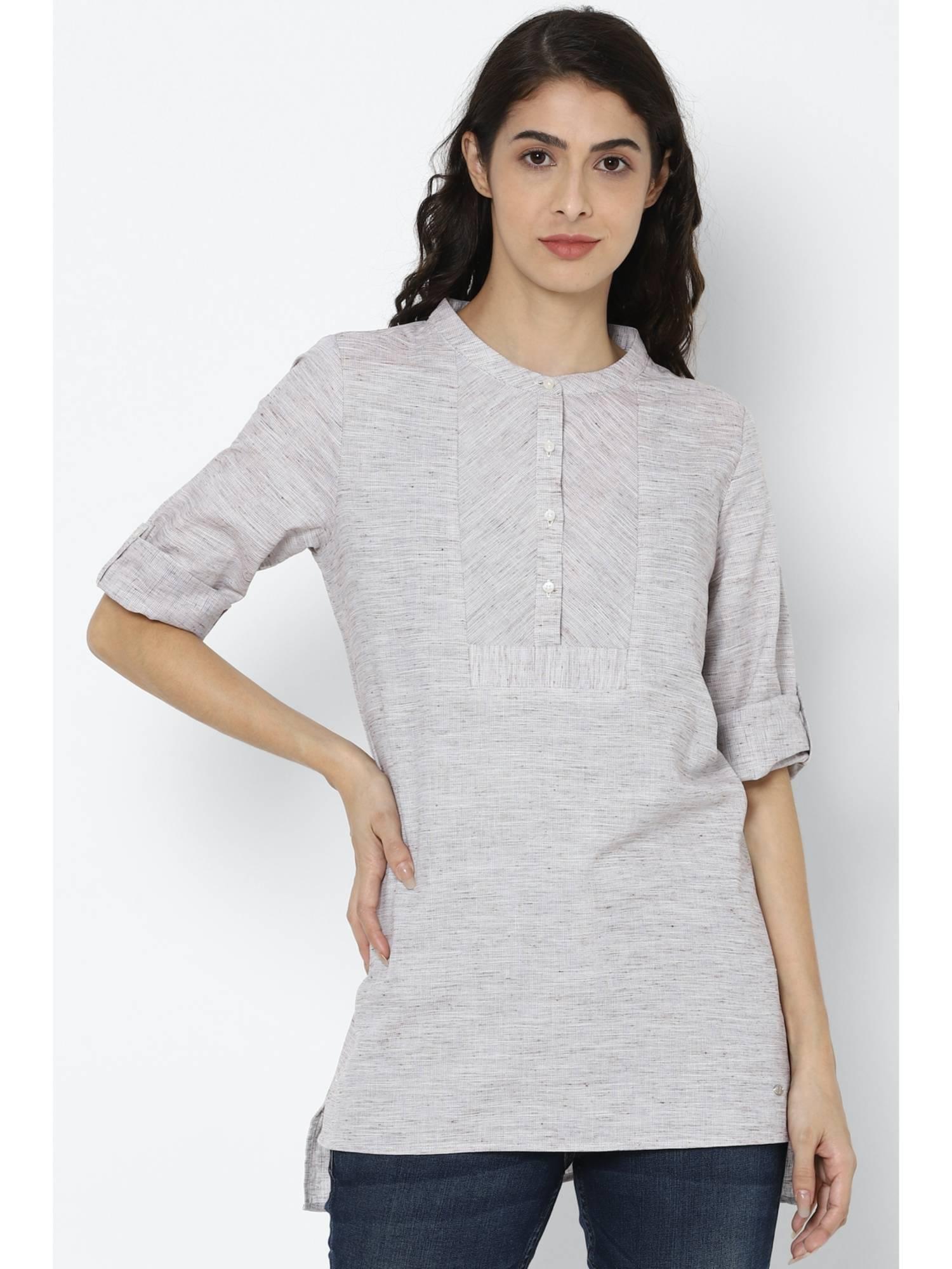 women cotton textured regular fit grey tunic