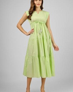 women cotton tiered dress with tie-up