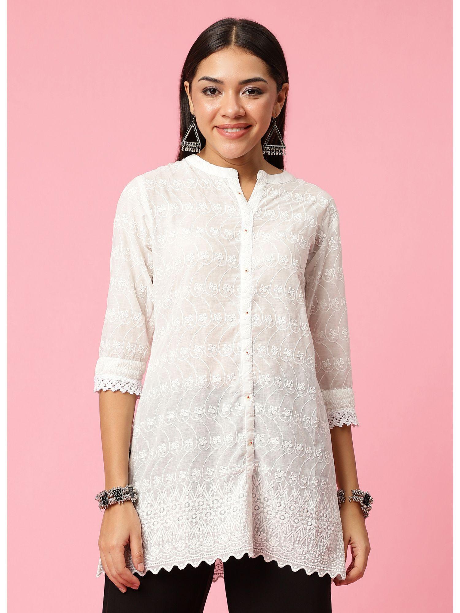 women cotton white embroidered tunic