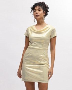 women cowl neck a-line dress