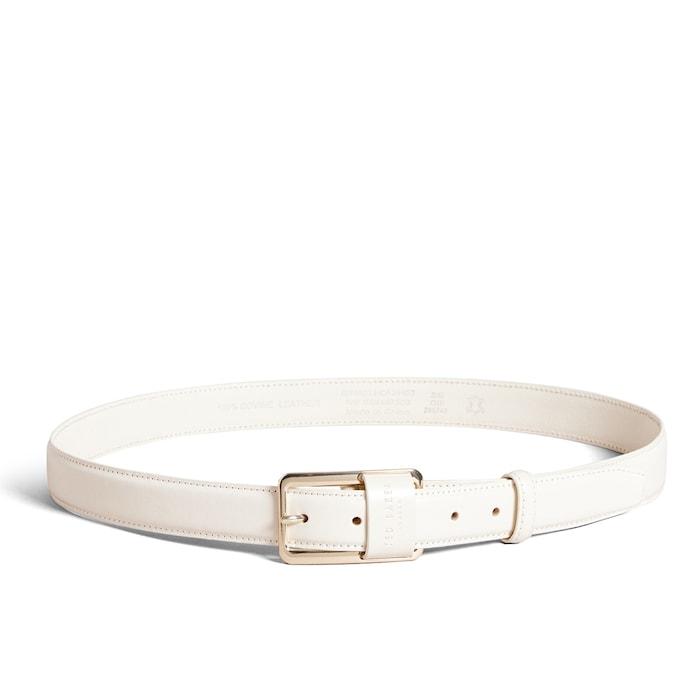 women cream leather loop buckle belt