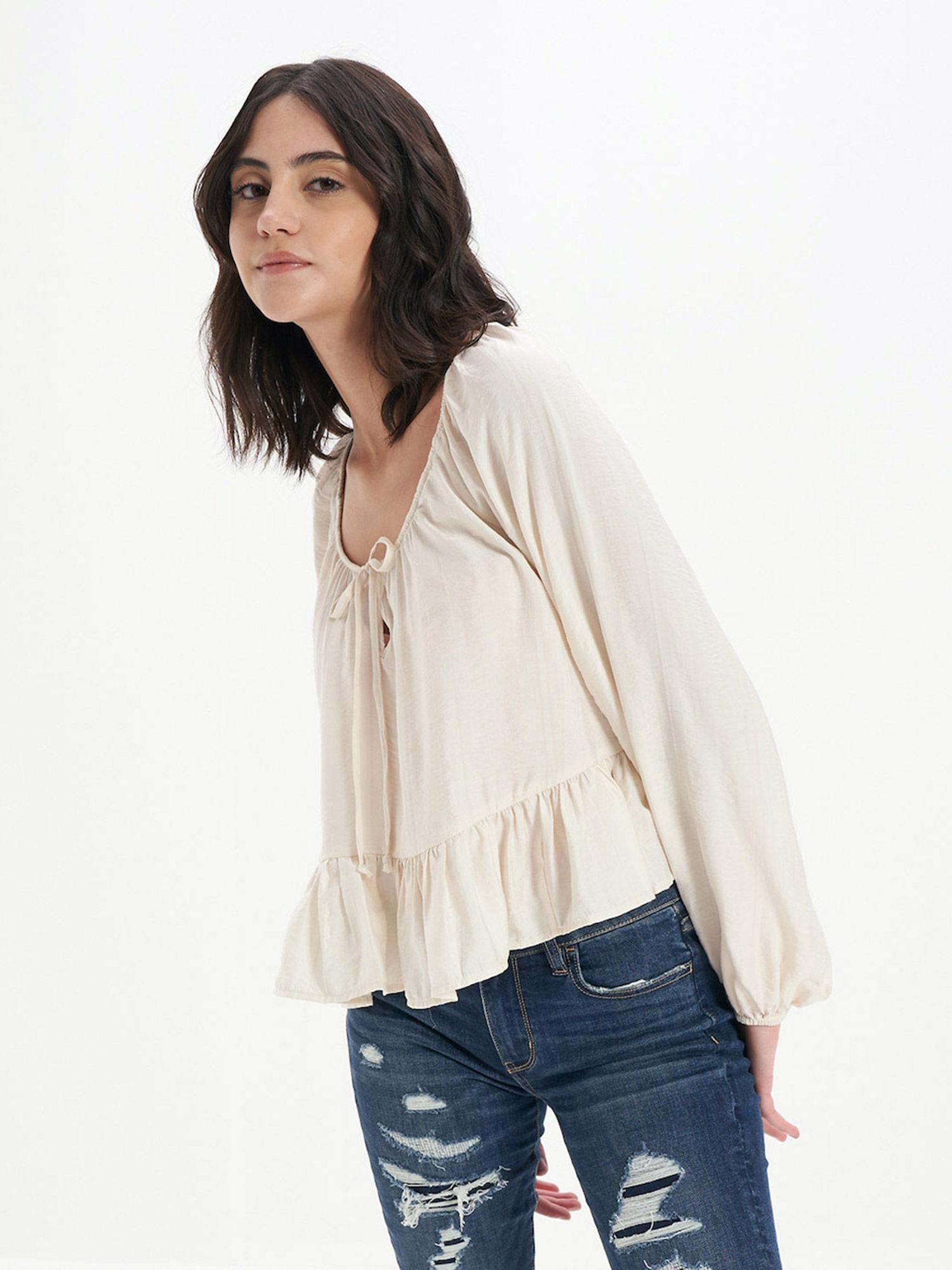 women cream long-sleeve top