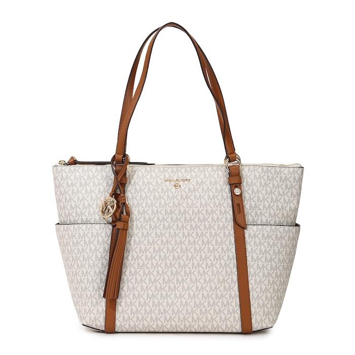 women cream mk sigil tote bag with charm