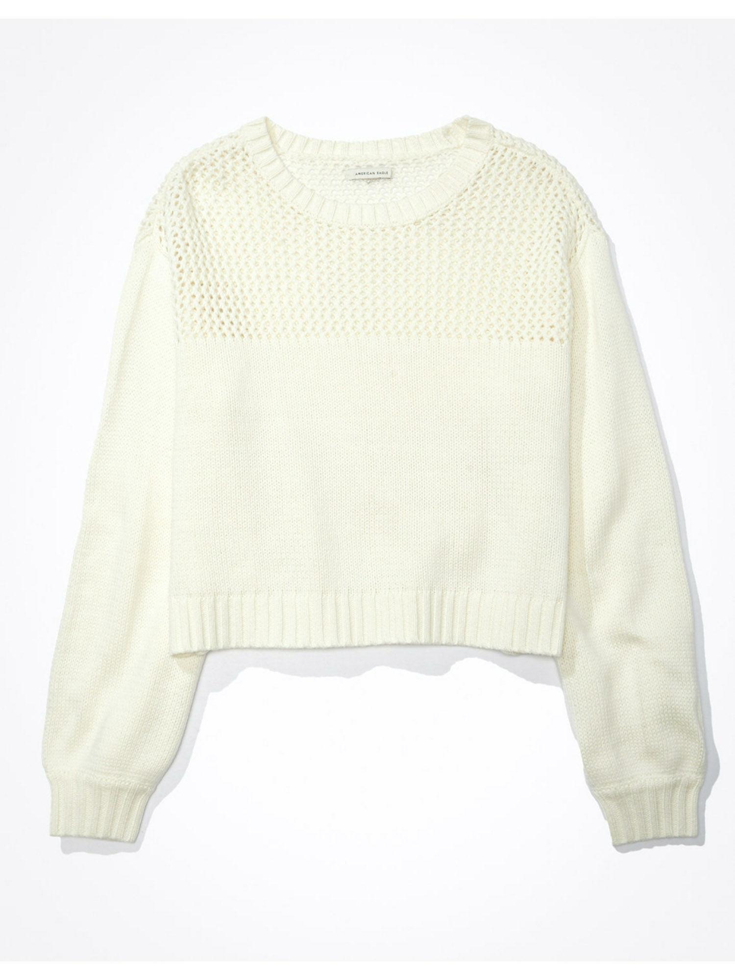 women cream open weave sweater