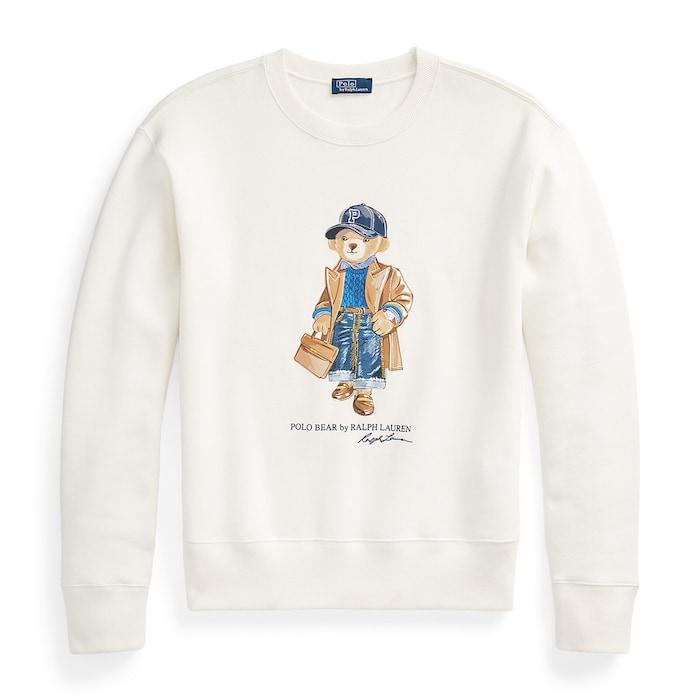 women cream polo bear cotton-blend sweatshirt