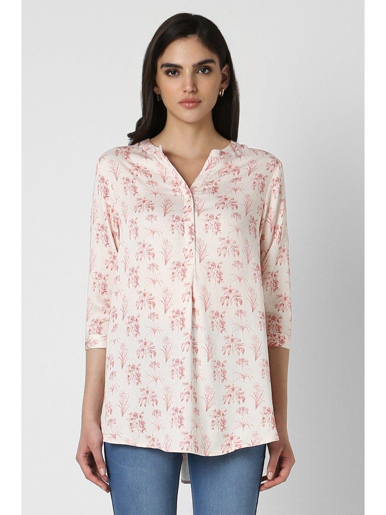 women cream print 3/4th sleeves tunic