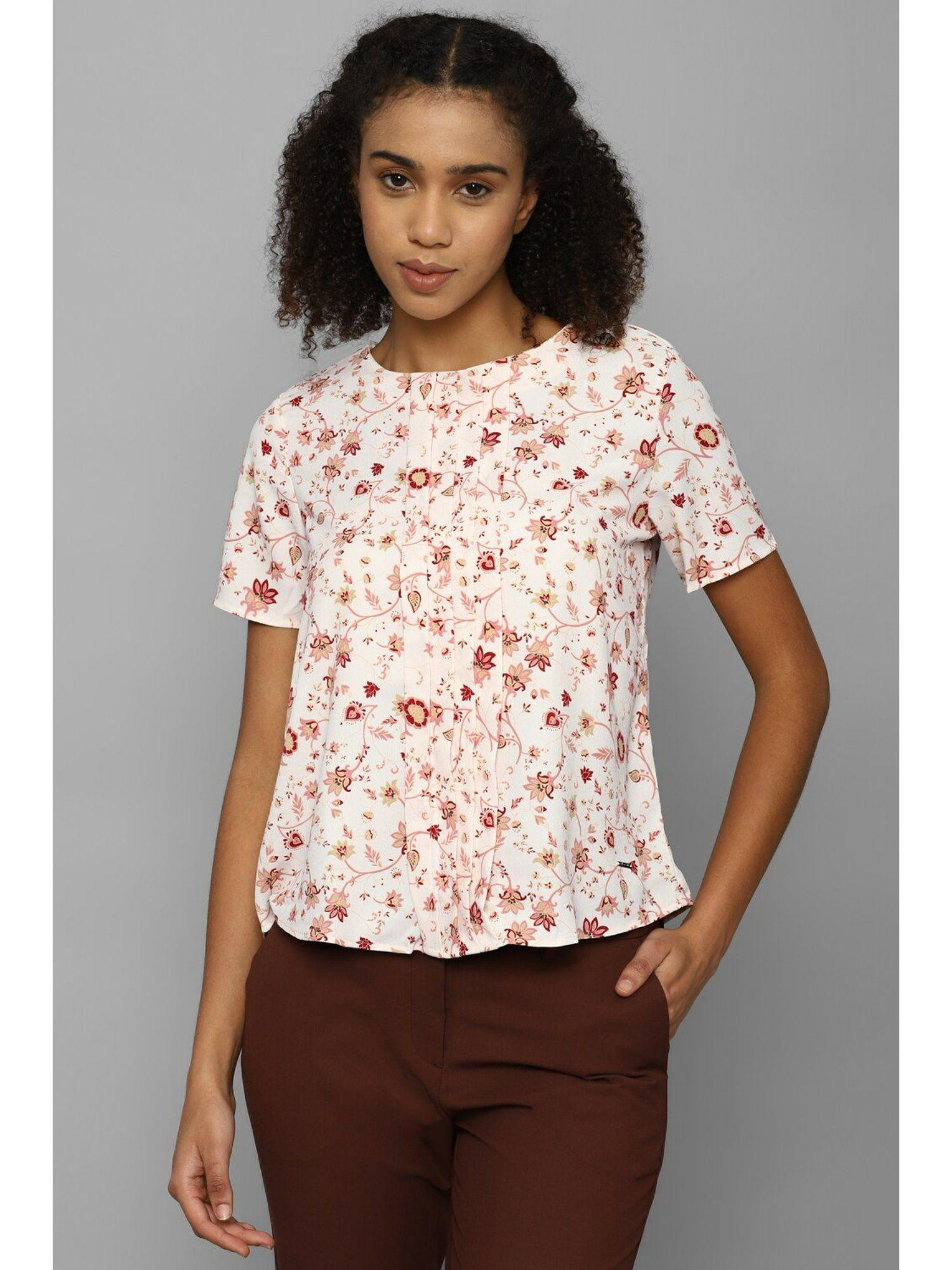 women cream print casual top