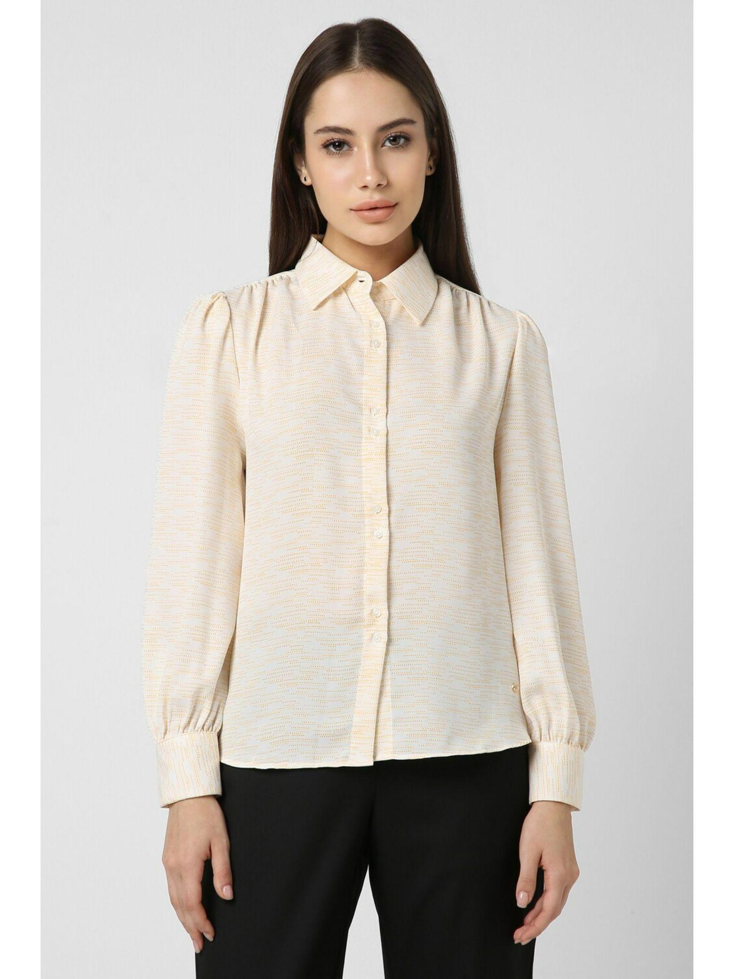 women cream print long sleeves shirt