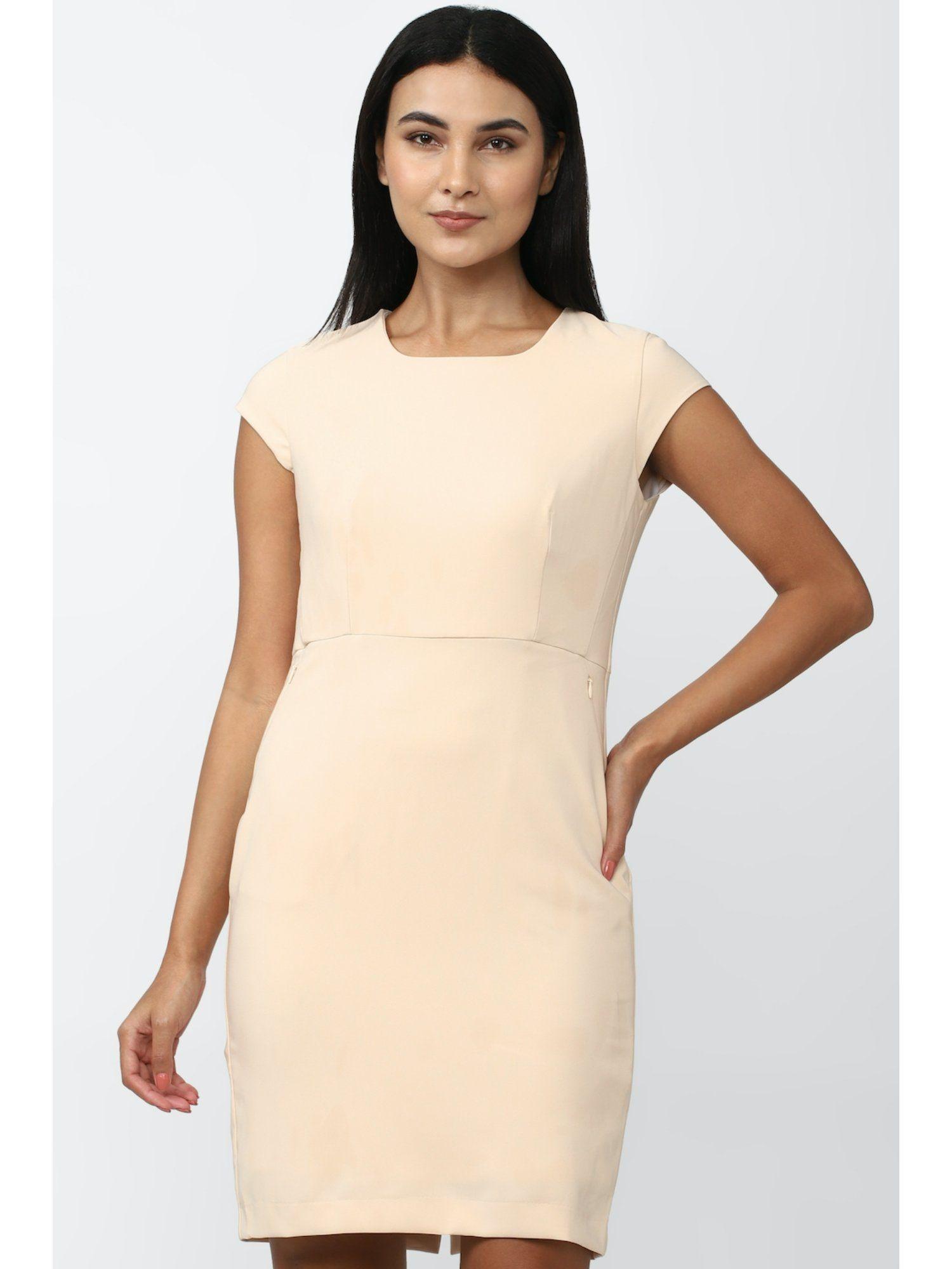 women cream solid casual dress