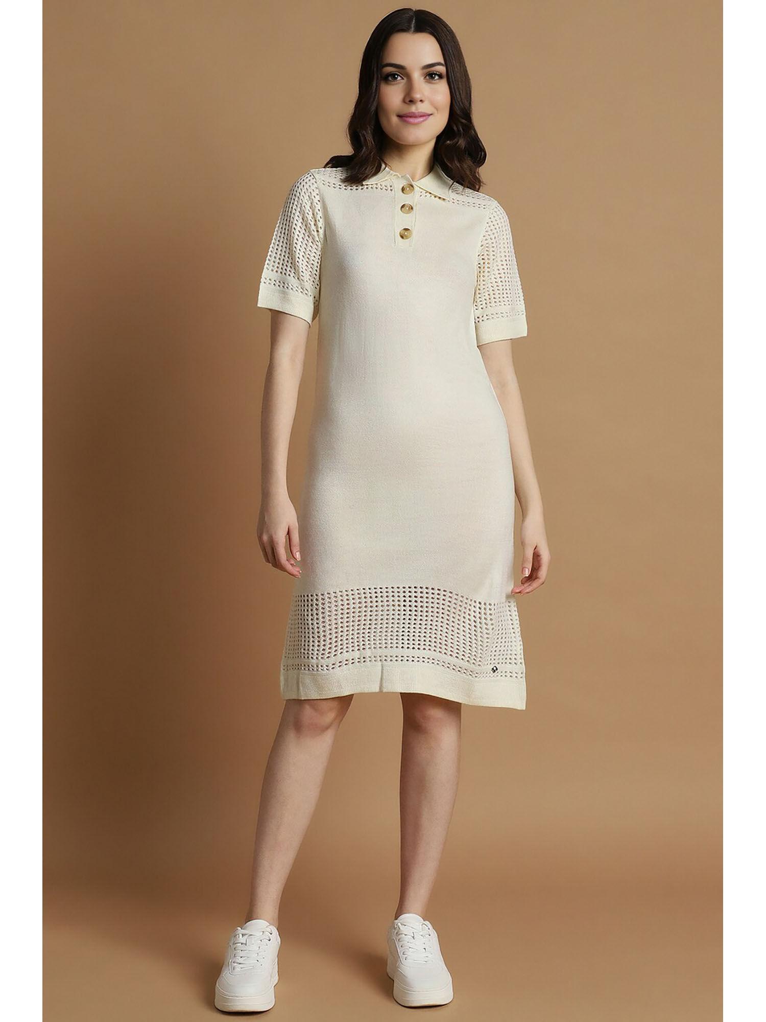 women cream solid casual knee length dress