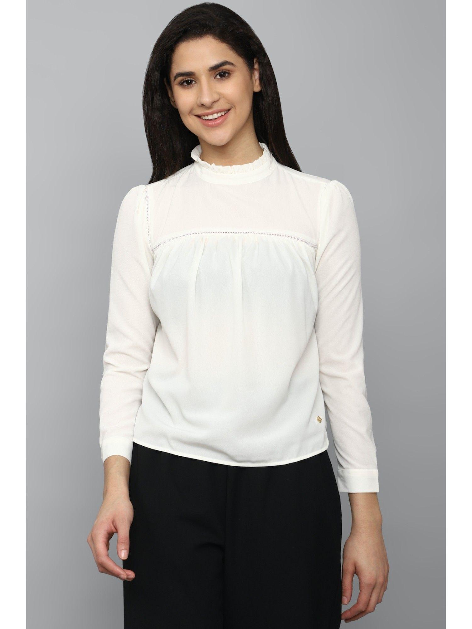 women cream solid casual top