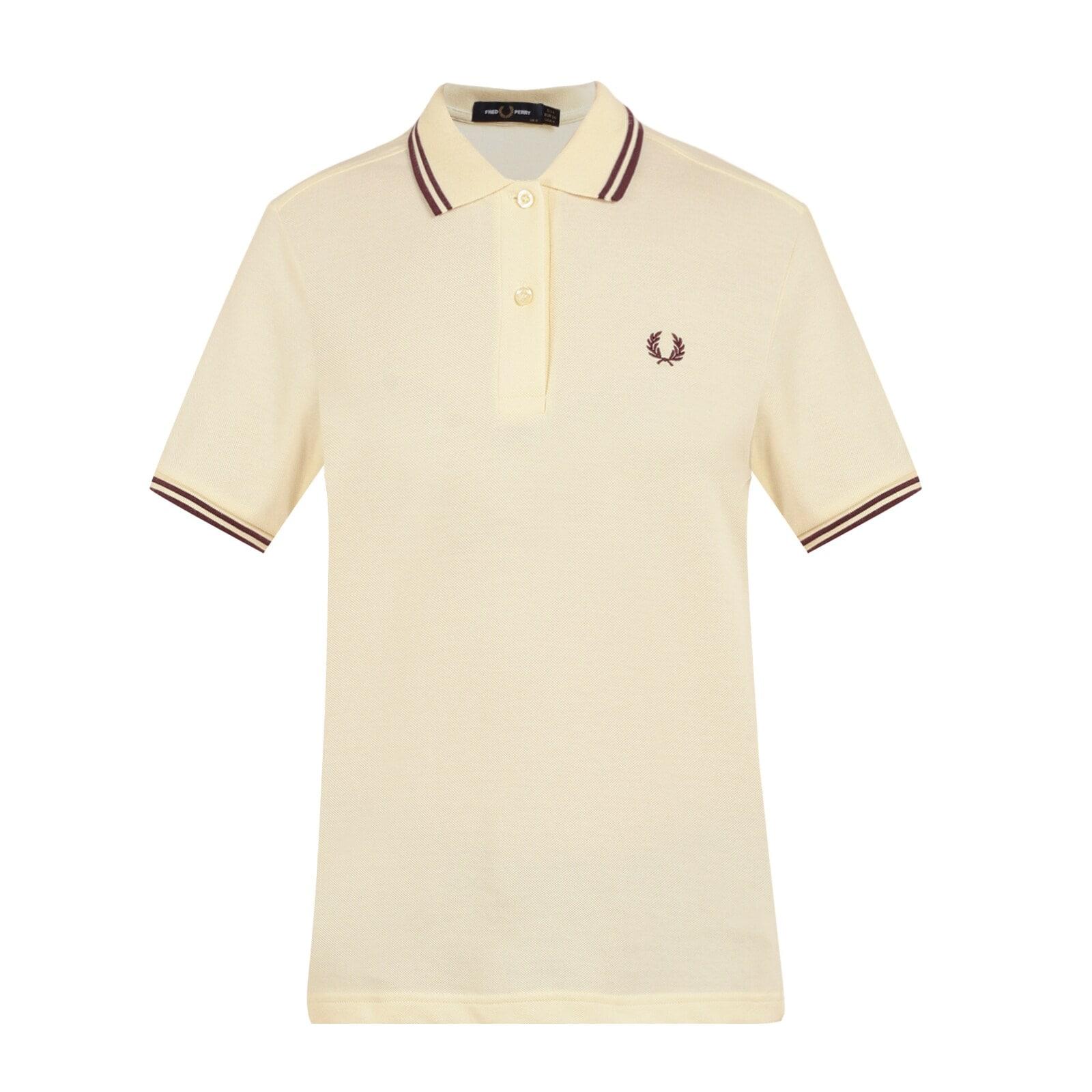 women cream solid twin-tipped logo polo