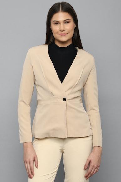 women cream textured casual blazer