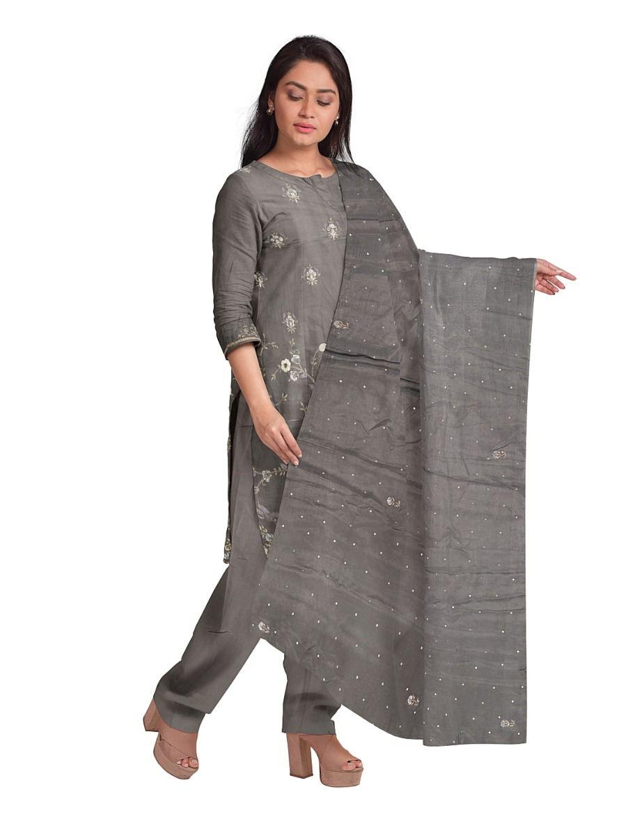 women crepe embroidery grey dress material - pda7830096