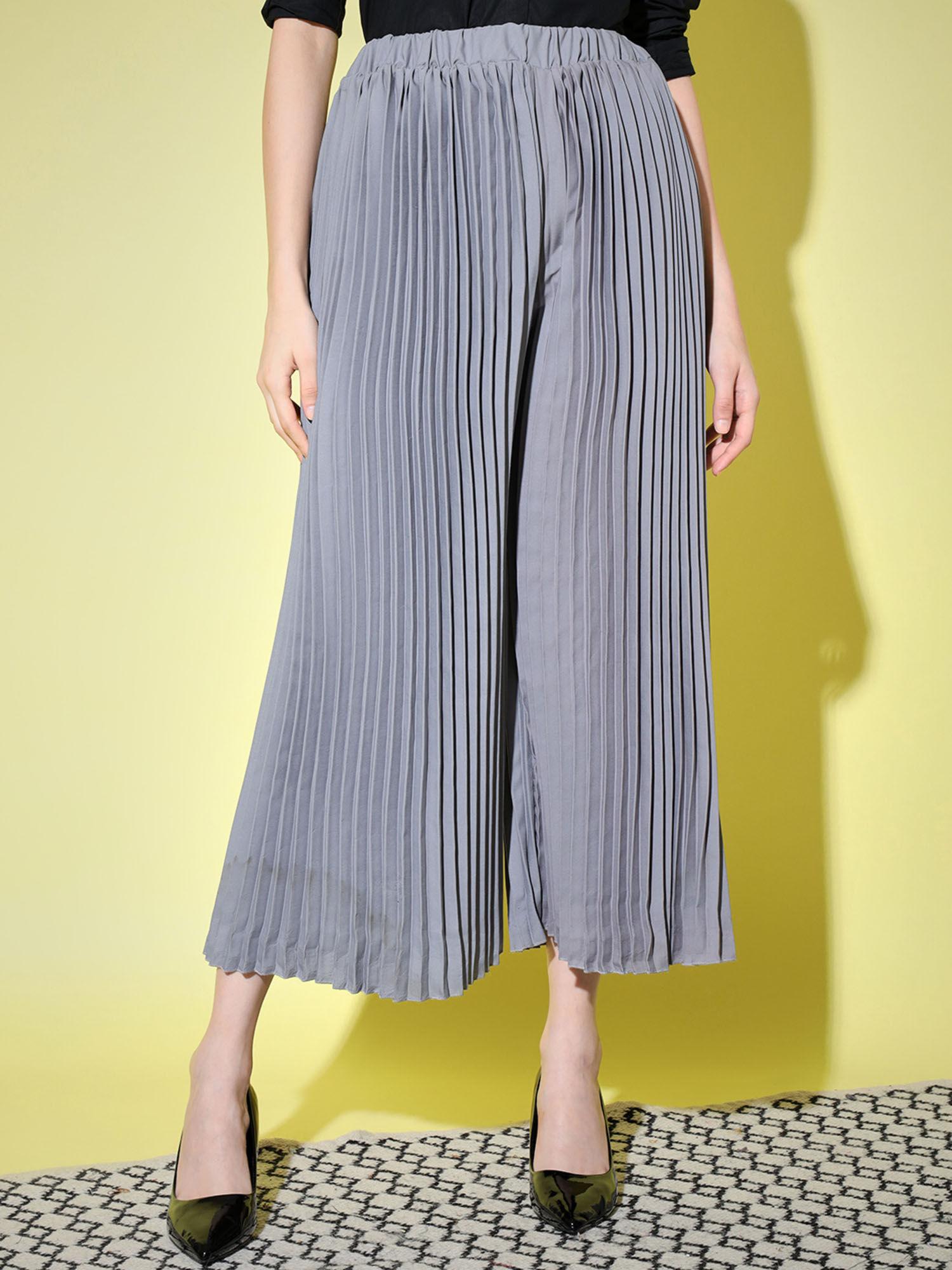 women crepe grey solid palazzo