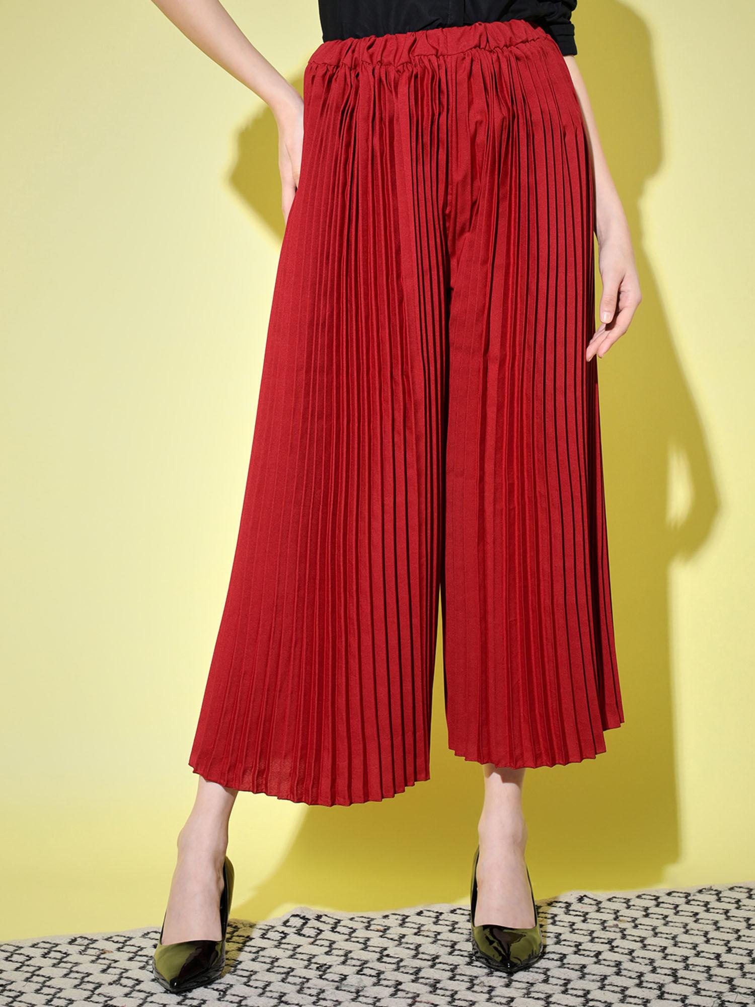 women crepe maroon solid palazzo