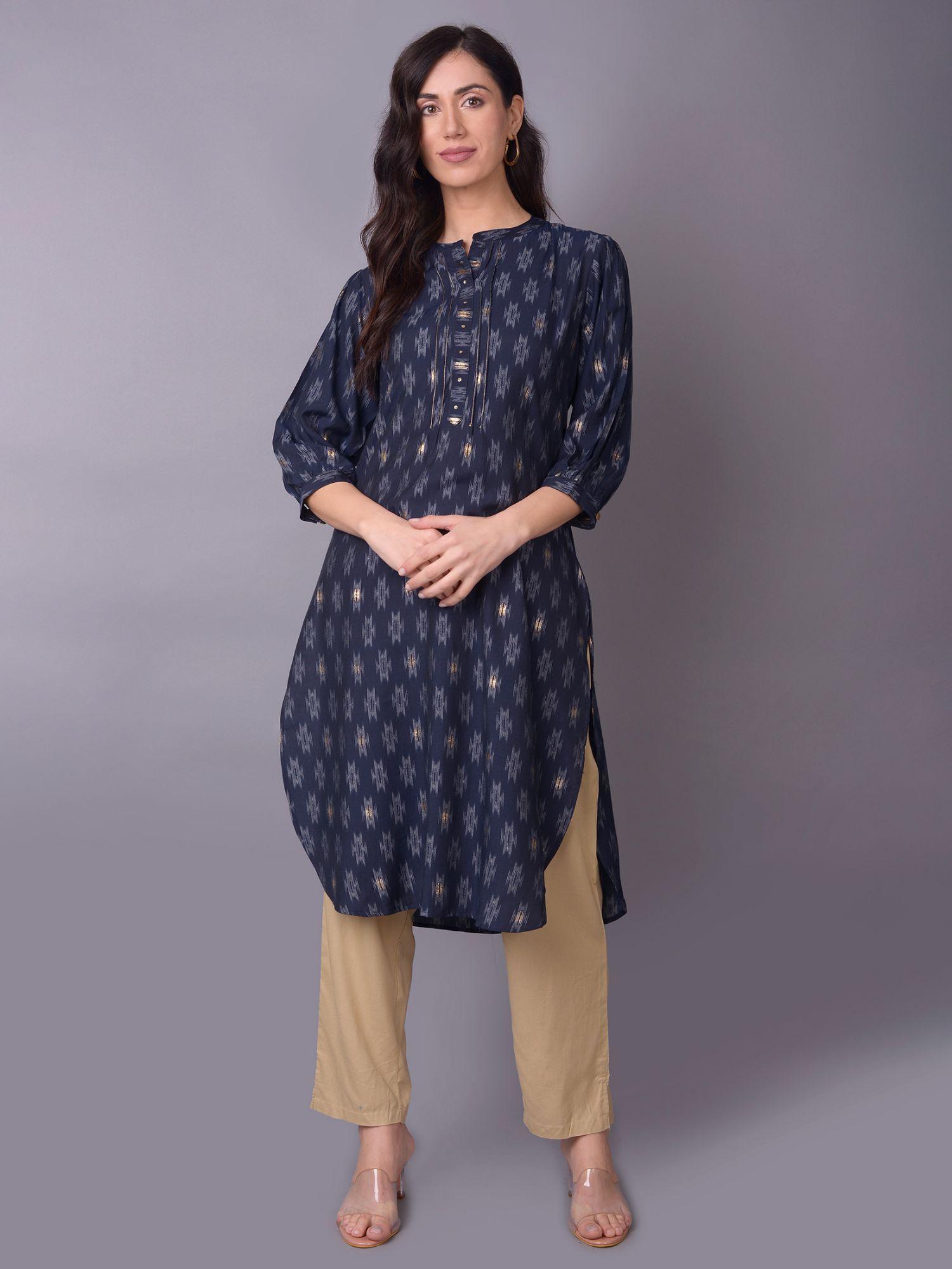 women crepe navy blue solid kurta