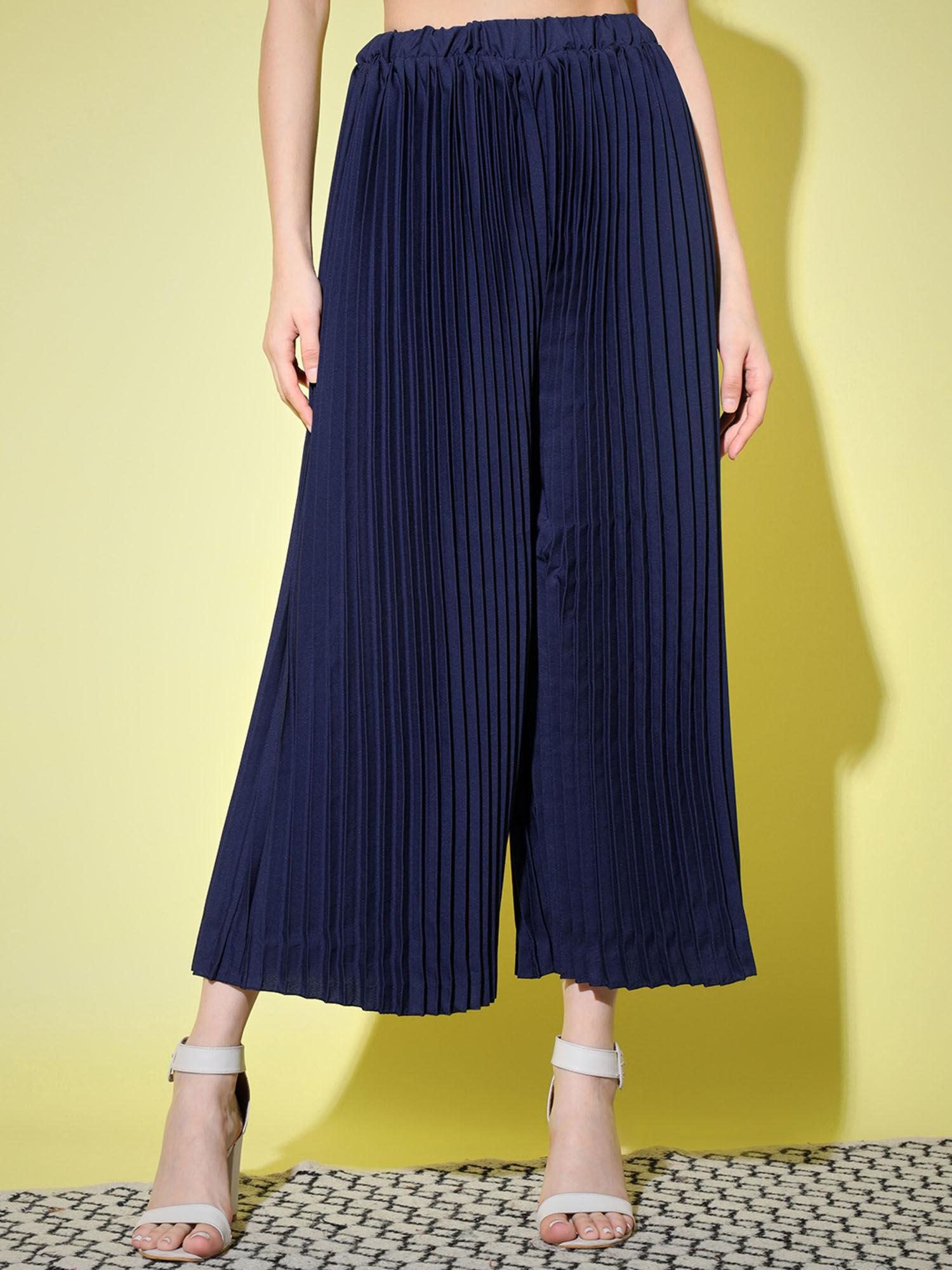 women crepe navy blue solid palazzo