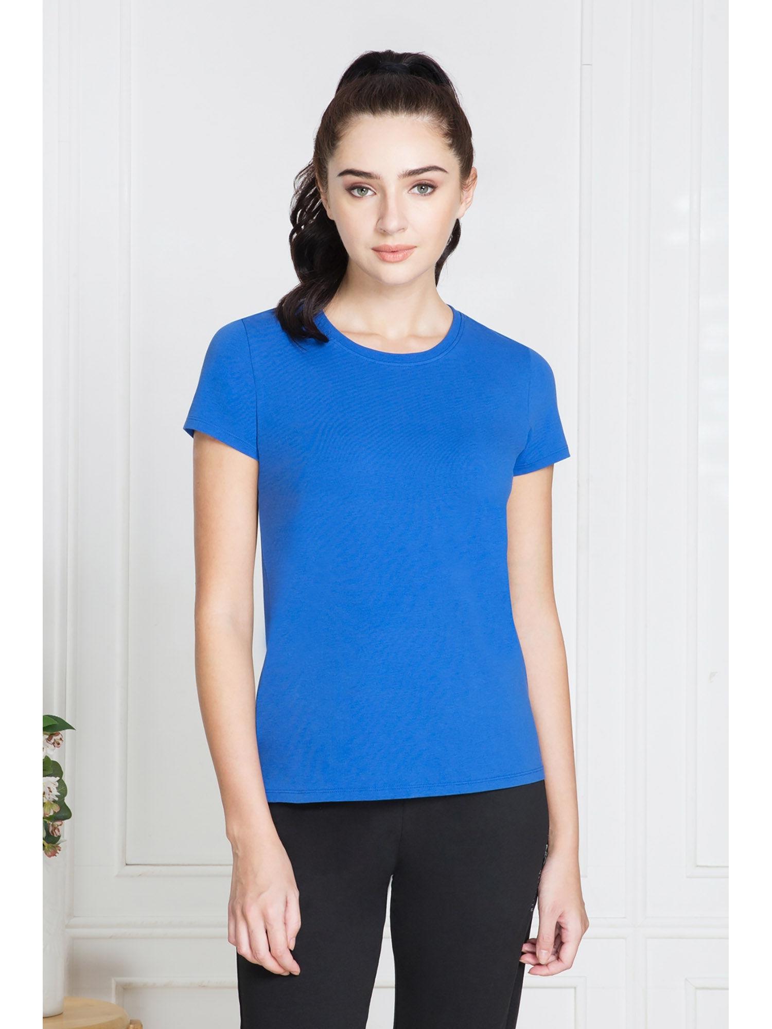 women crew neck & short sleeve lounge t-shirt - blue