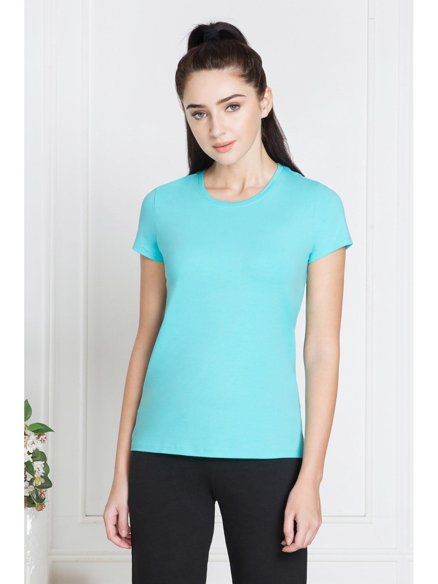 women crew neck & short sleeve lounge t-shirt - blue