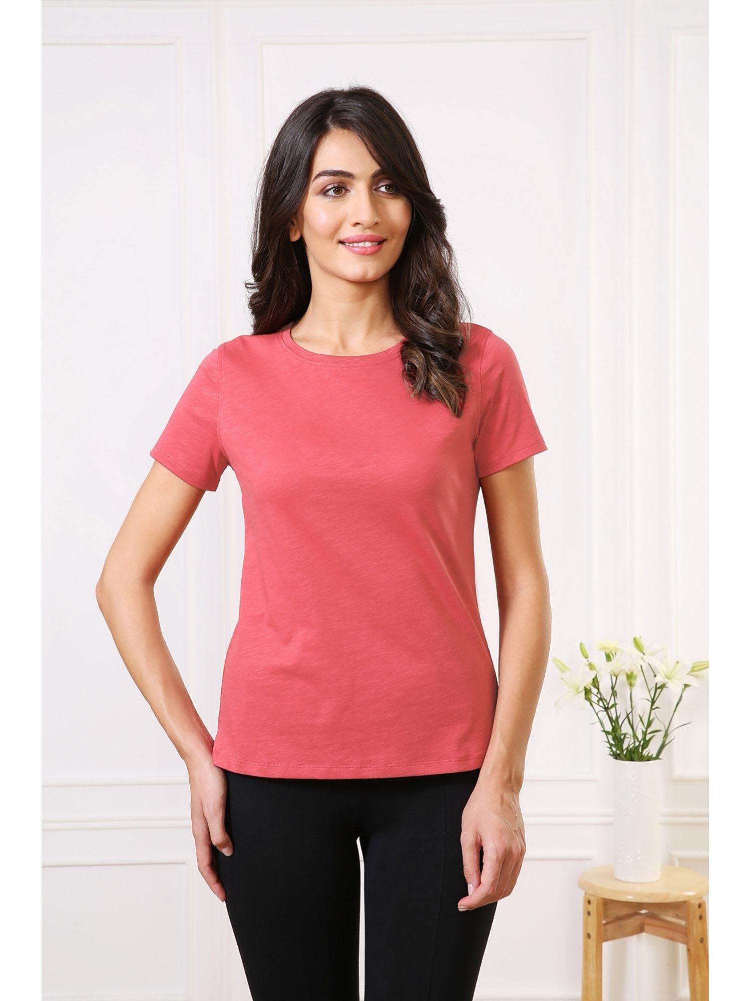 women crew neck & short sleeve lounge t-shirt - coral