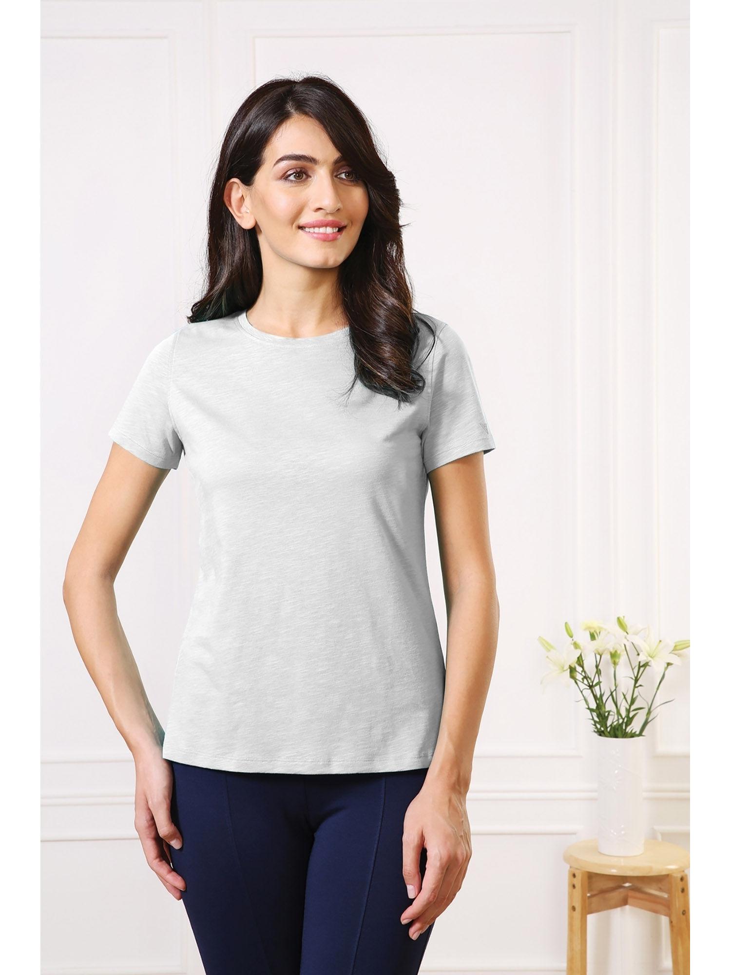 women crew neck & short sleeve lounge t-shirt - grey melange