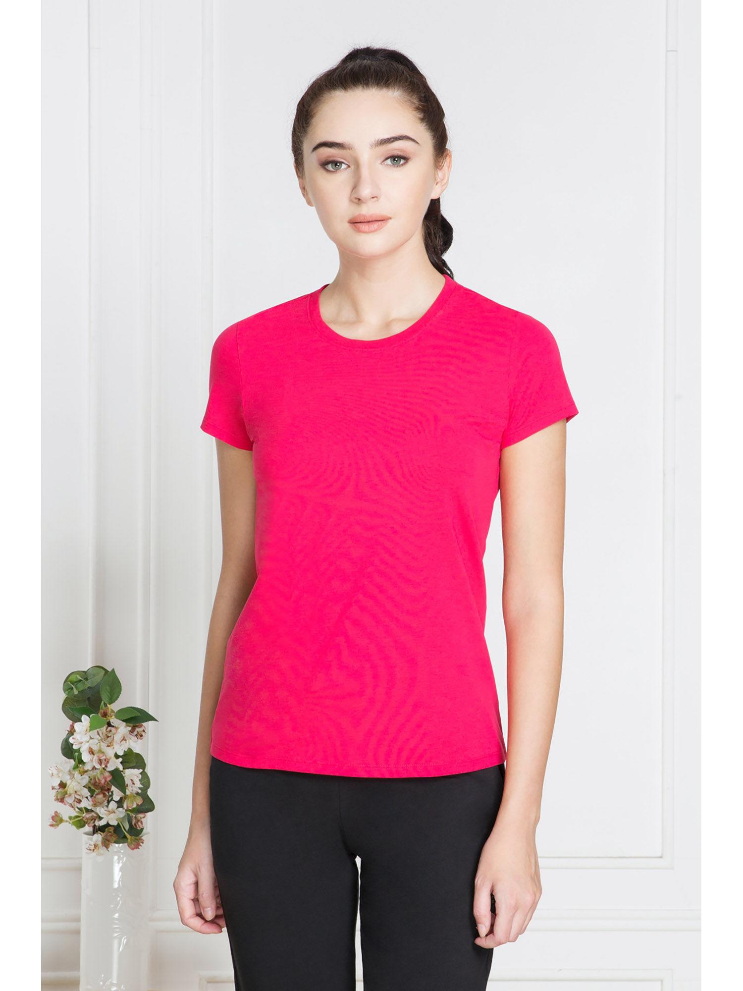 women crew neck & short sleeve lounge t-shirt - rose red