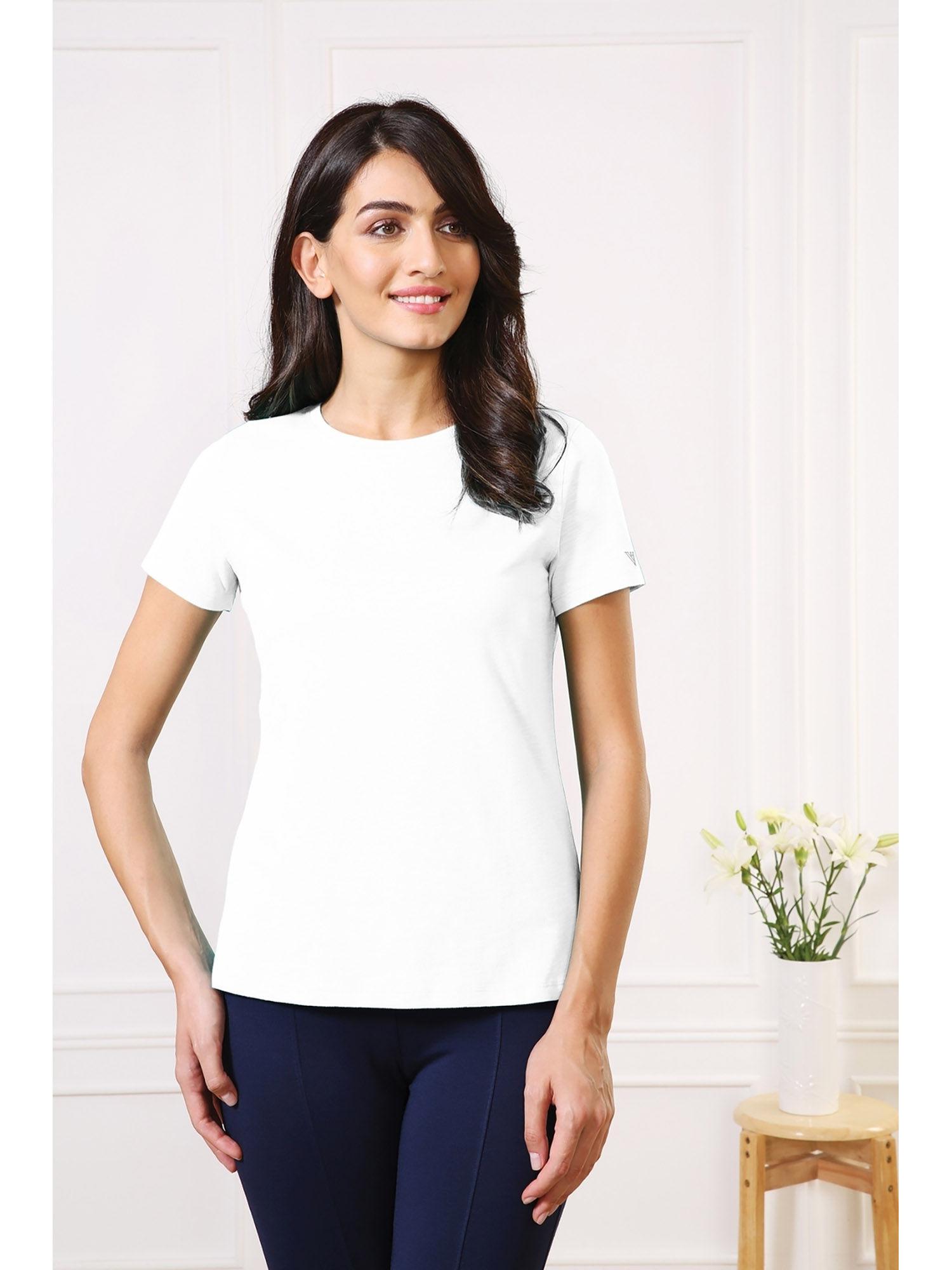 women crew neck & short sleeve lounge t-shirt - white