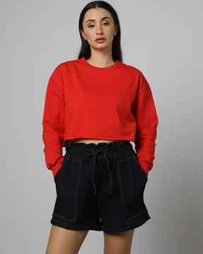 women crew-neck crop sweatshirt