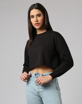 women crew-neck crop sweatshirt