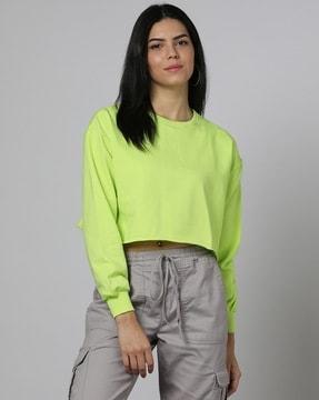 women crew-neck crop sweatshirt