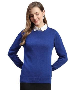 women crew-neck pullover with ribbed hem