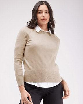 women crew-neck pullover with ribbed hem