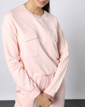 women crew-neck sweatshirt with flap pockets