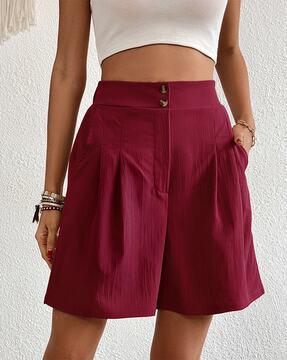 women crinkled high-rise shorts with insert pockets