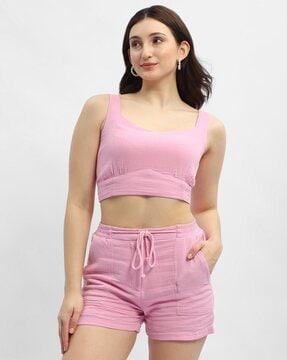 women crinkled regular fit crop top