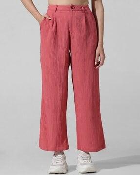 women crinkled relaxed fit pleated pants