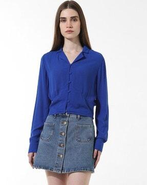 women crinkled slim fit shirt