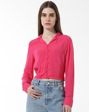 women crinkled slim fit shirt